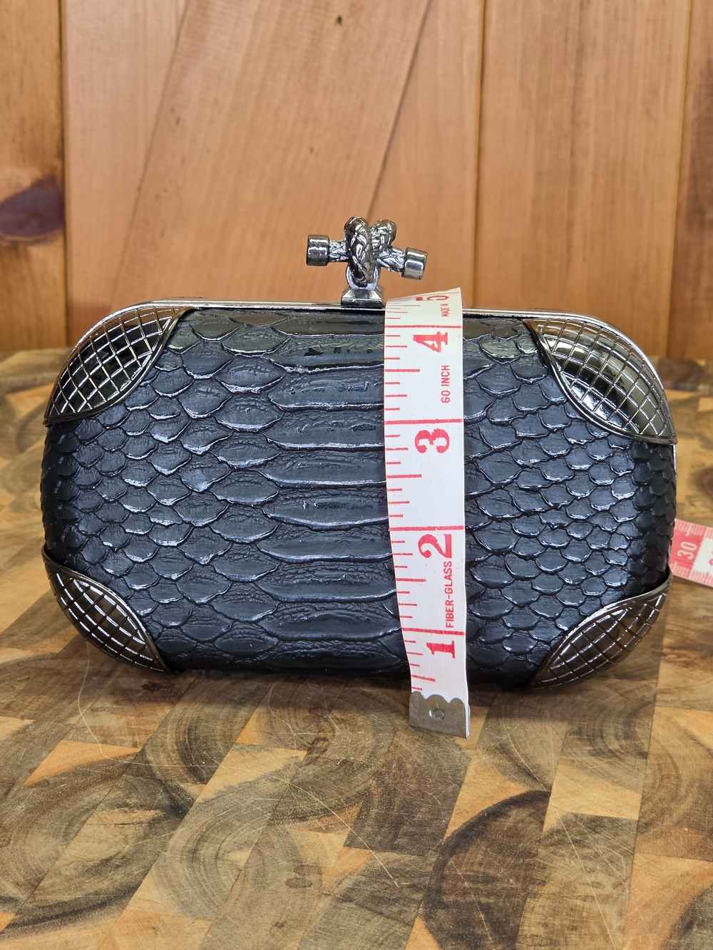 Metallic Black Python-Texture Evening Clutch - Picture 4 of 6